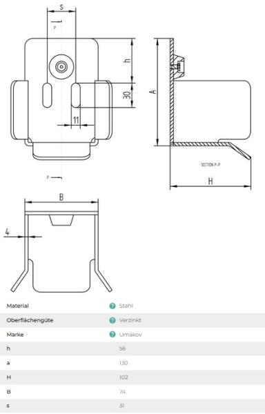 Stahl Unterauflageschuh Profile 70x70mm Stoßstange verzinkt